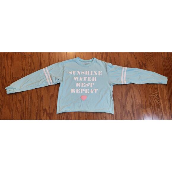 Mighty Fine Crop Top Womens S Small Light Blue Cropped Shirt Long Slv Sunshine - Picture 4 of 10